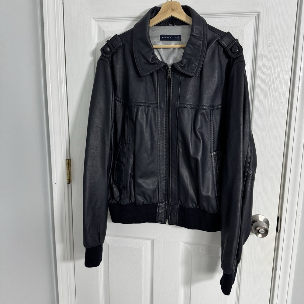 Knoles & Carter Men's Genuine Leather Bomber Jacket Black 7XL Big & Tall